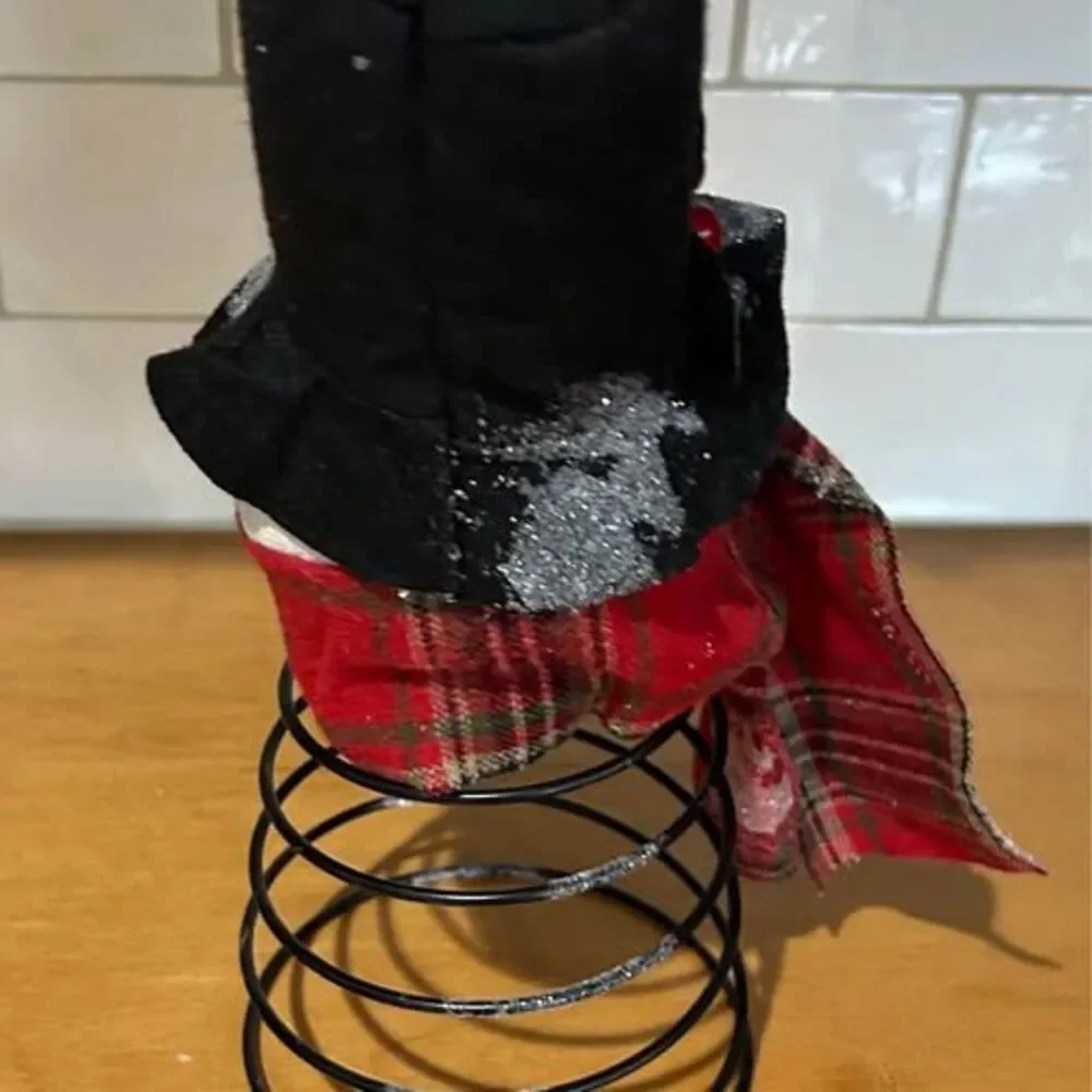 Primitive Style Snowman on a Metal Spring Base